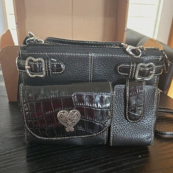 Brighton Handbags - Brighton Black Leather Liza French Kiss Crossbody Organizer / Shoulder Bag w/box